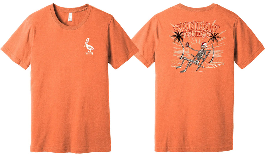 Orange shirt featuring a skeleton wearing a football in tampa bay colors local tshirt made in tampa bay