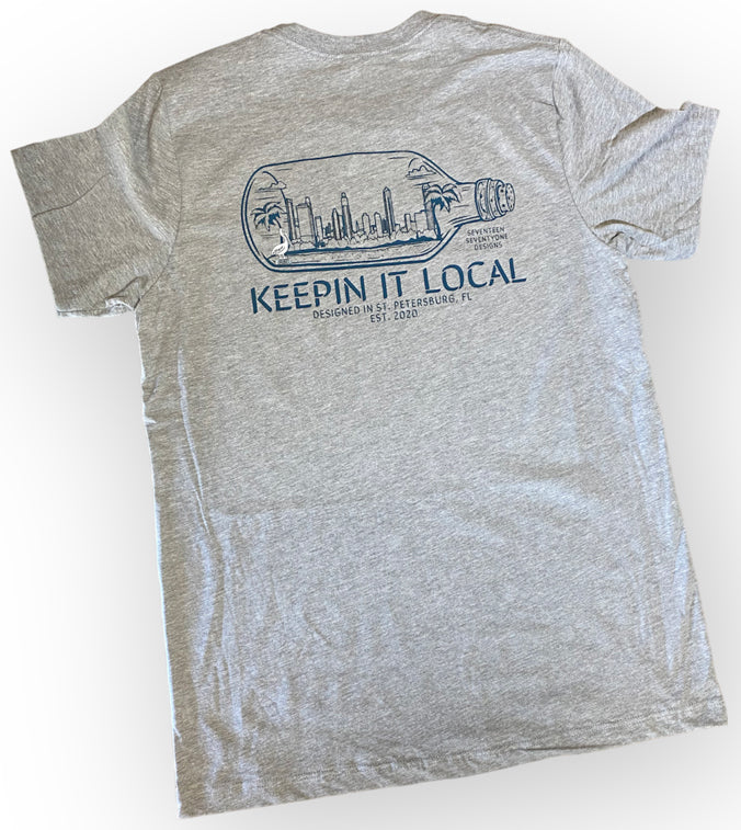 Heather Grey T shirt featuring Downtown St. Petersburg Skyline in a bottle - Keepin It Local