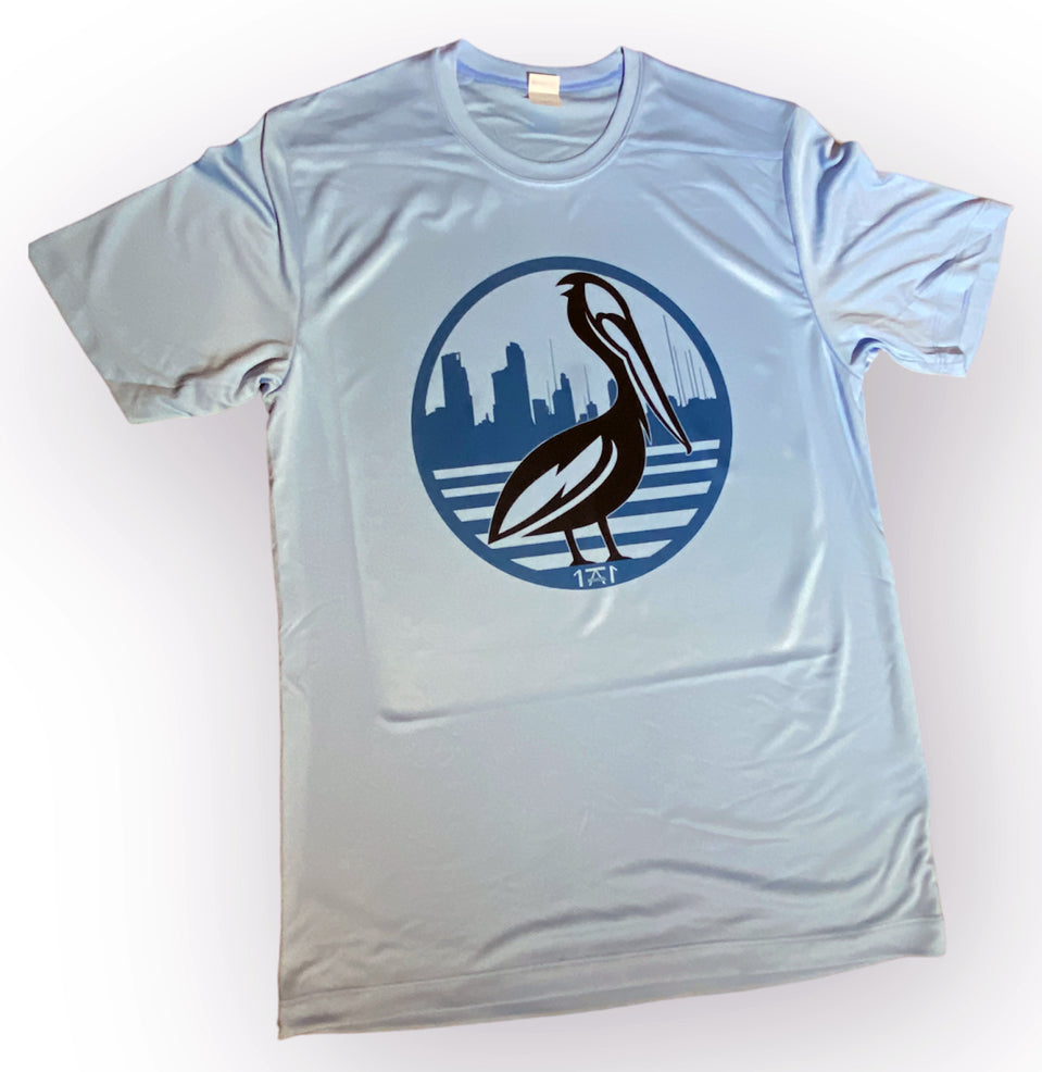 sun protection spf 50 + fishing shirt featuring st. pete st. petersburg skyline and pelican locally made shirt