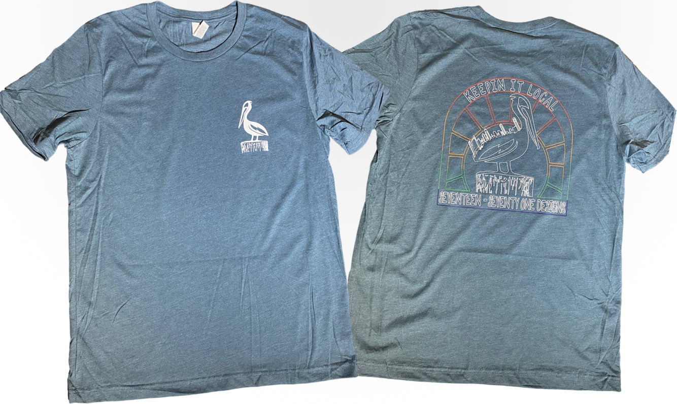 Blue St. Petersburg Inspired Local T shirt featuring Pelican and Downtown St. Pete Skyline - Keepin it Local