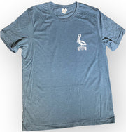 Blue St. Petersburg Inspired Local T shirt featuring Pelican and Downtown St. Pete Skyline - Keepin it Local - front of T shirt