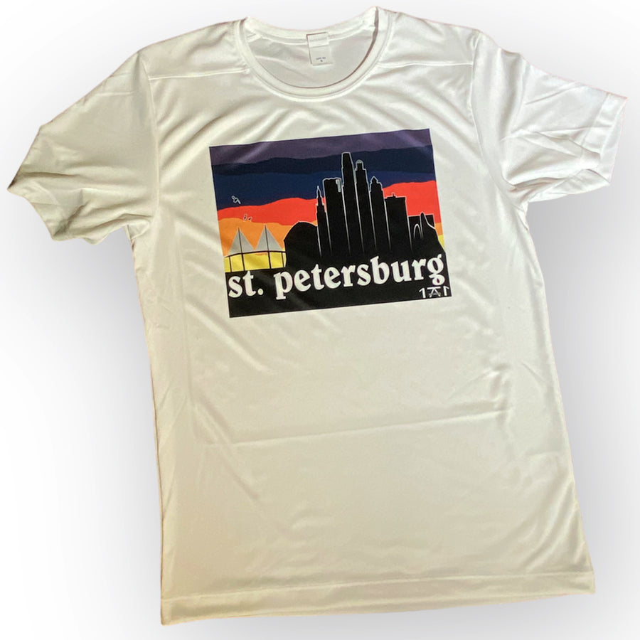 Blue spf 50 + fishing shirt featuring st. pete st. petersburg skyline locally made shirt