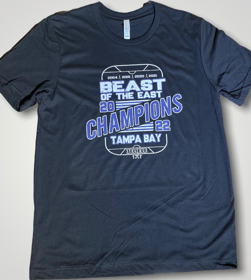 Blue t shirt featuring beast of the east, eastern conference champions Tampa Bay Lightning, locally made t shirts
