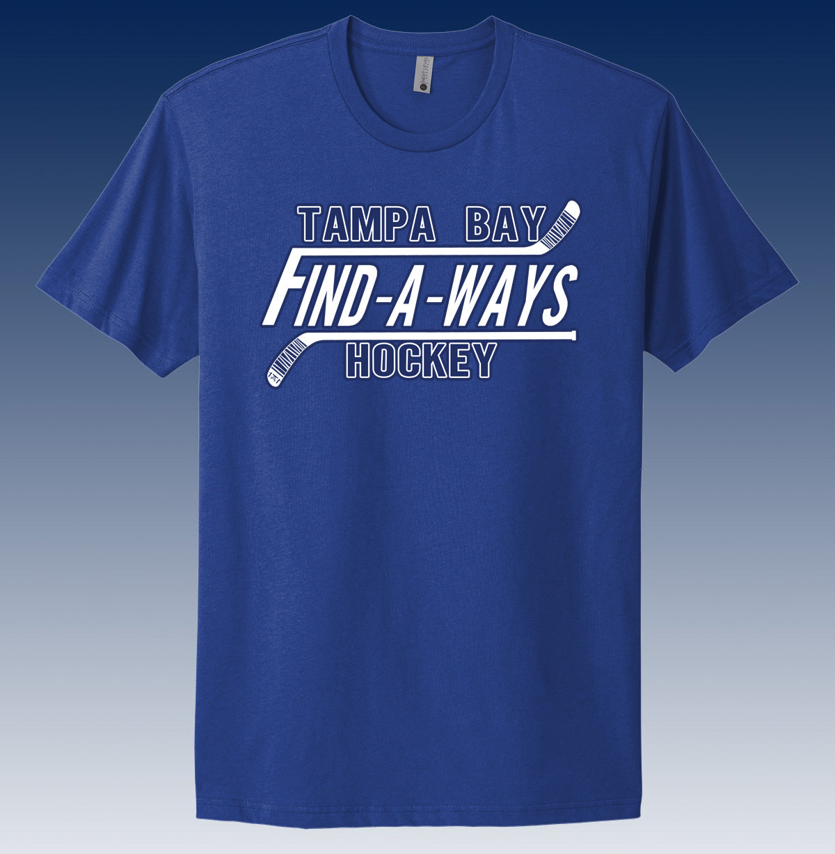 Blue t shirt featuring tampa bay lightning quote find a ways - locally made hockey shirt