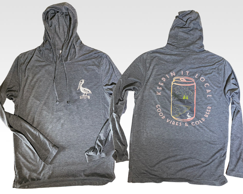 dark grey fishing hoodie spf 50 + locally made clima cool material skyway bridge in st. pete st. petersburg and pelican