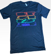 Black T shirt featuring Pelican on the St. Pete "flag" colors  - Keepin It Local - Locally Made