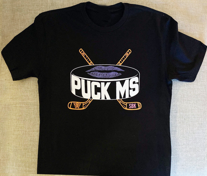 Black shirt featuring sonya bryson team Puck MS Fundraising for multiple Sclerosis - locally made 