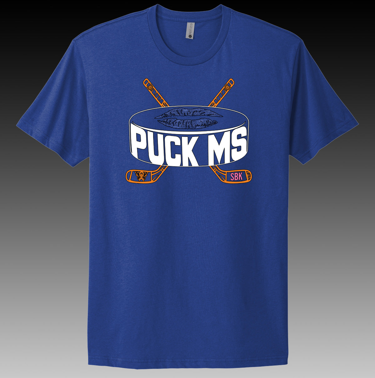 blue shirt featuring sonya bryson team Puck MS Fundraising for multiple Sclerosis - locally made 