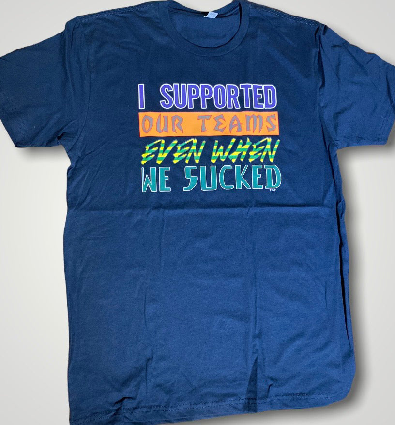 Navy blue shirt featuring tampa bay diehard sports fan - locally made t shirt