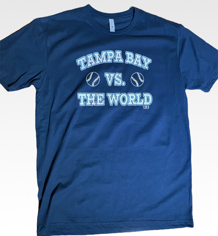 navy blue t shirt featuring a tampa bay raysinspired quote of tampa bay vs the world